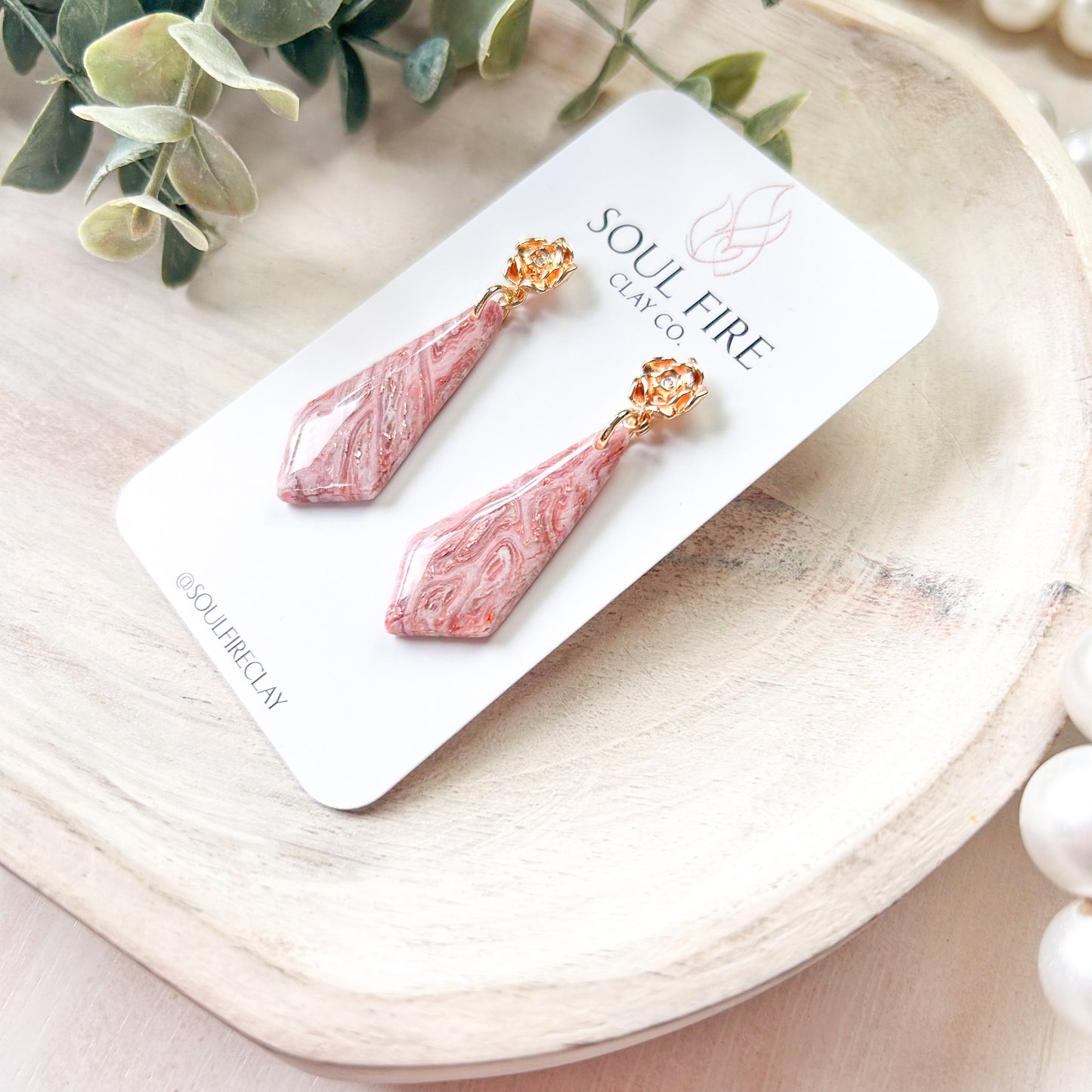 Rose Gold Diamond Drop Marbled Statement Earrings