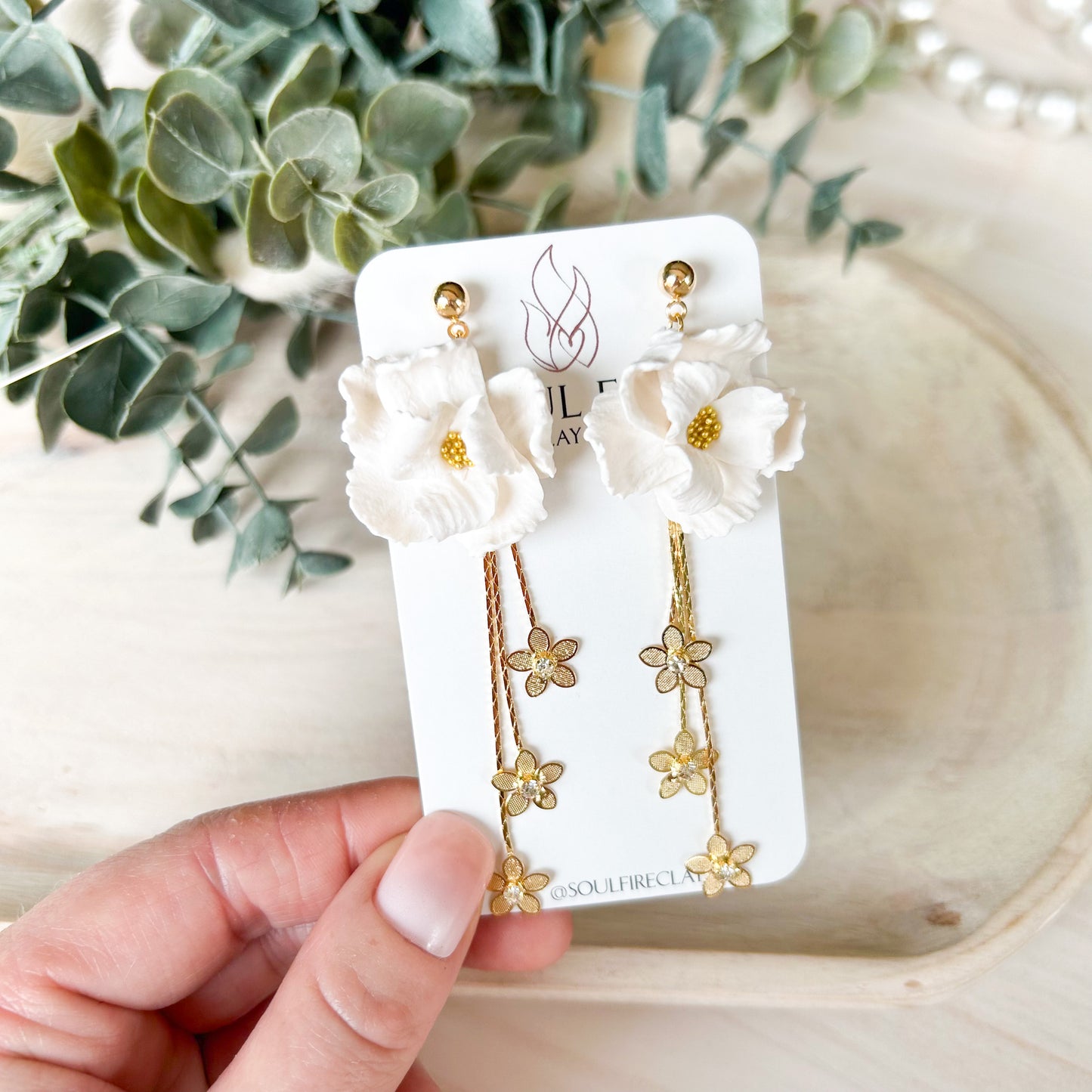 White Floral Statement Earrings