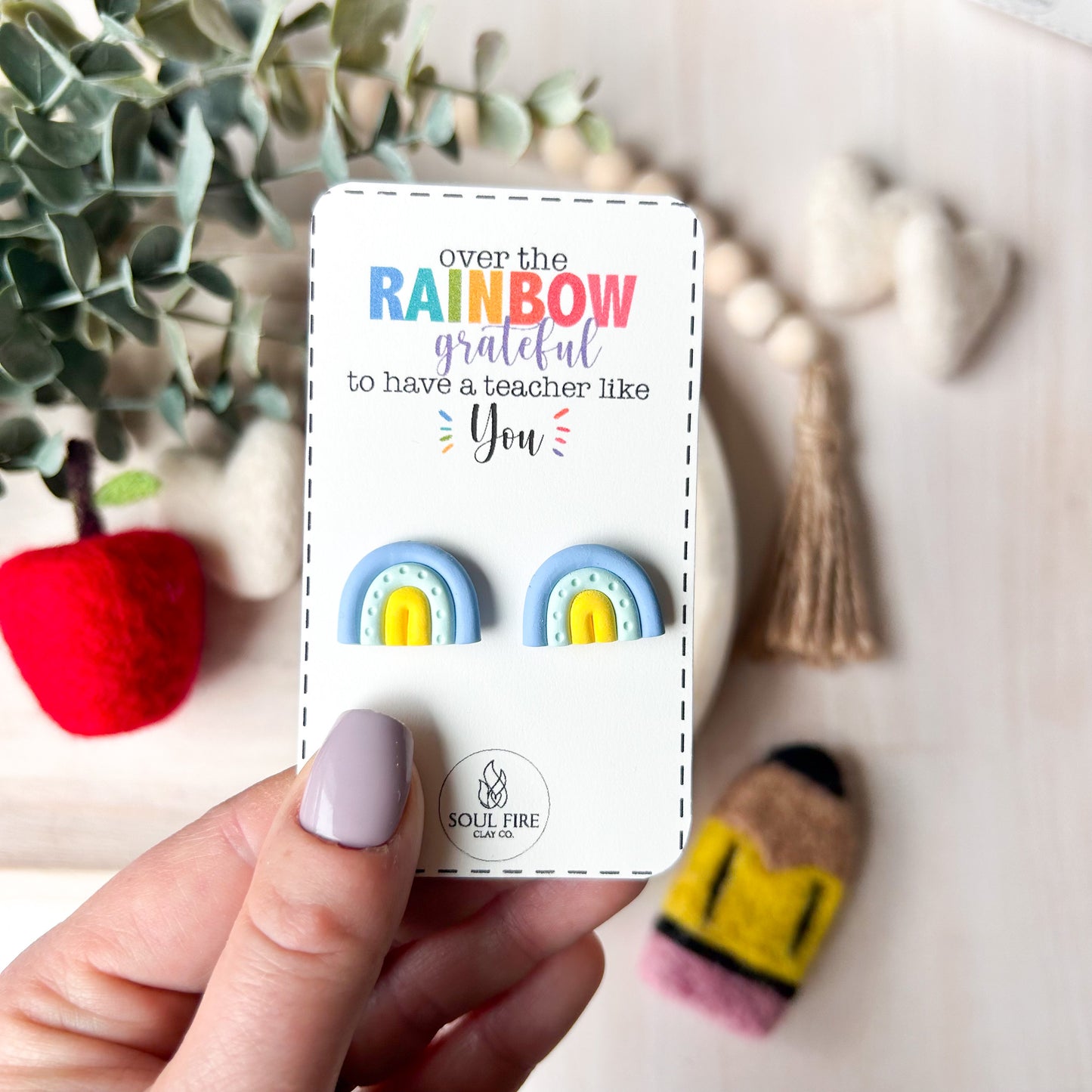 Rainbow (Blue/Mint/Yellow) - Educator Teacher Studs - Statement Earrings