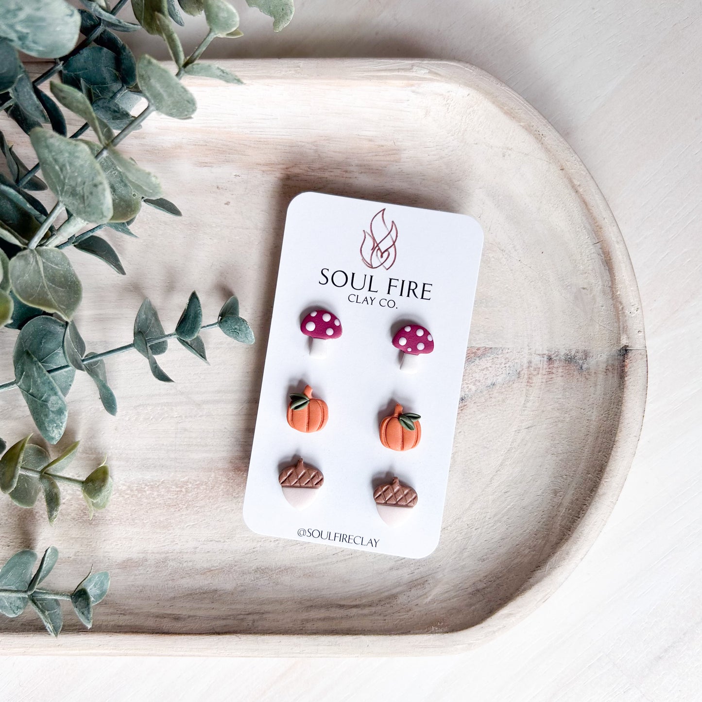 Mushroom, Pumpkin & Acorn Stud Trio - Fall - Statement Earrings