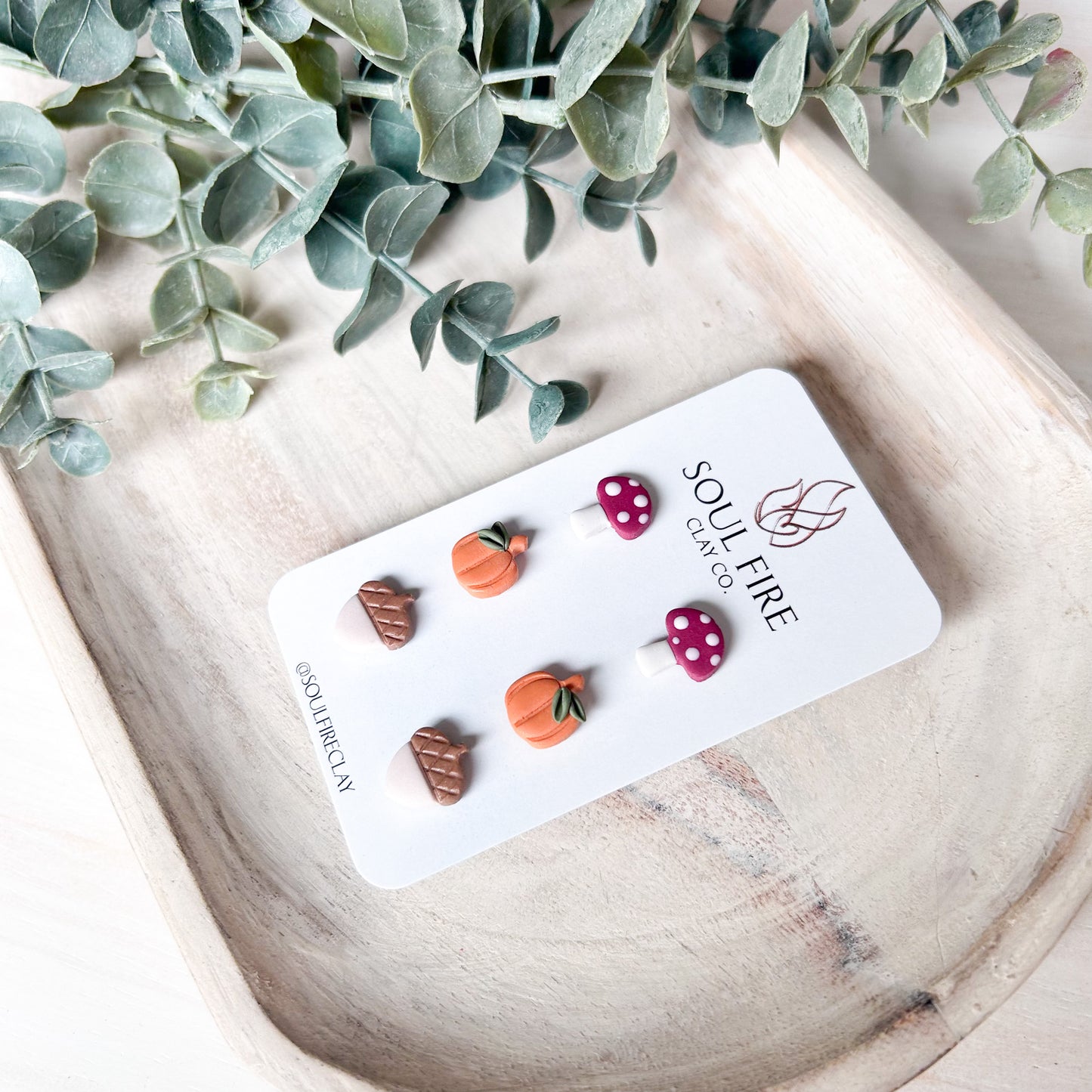 Mushroom, Pumpkin & Acorn Stud Trio - Fall - Statement Earrings