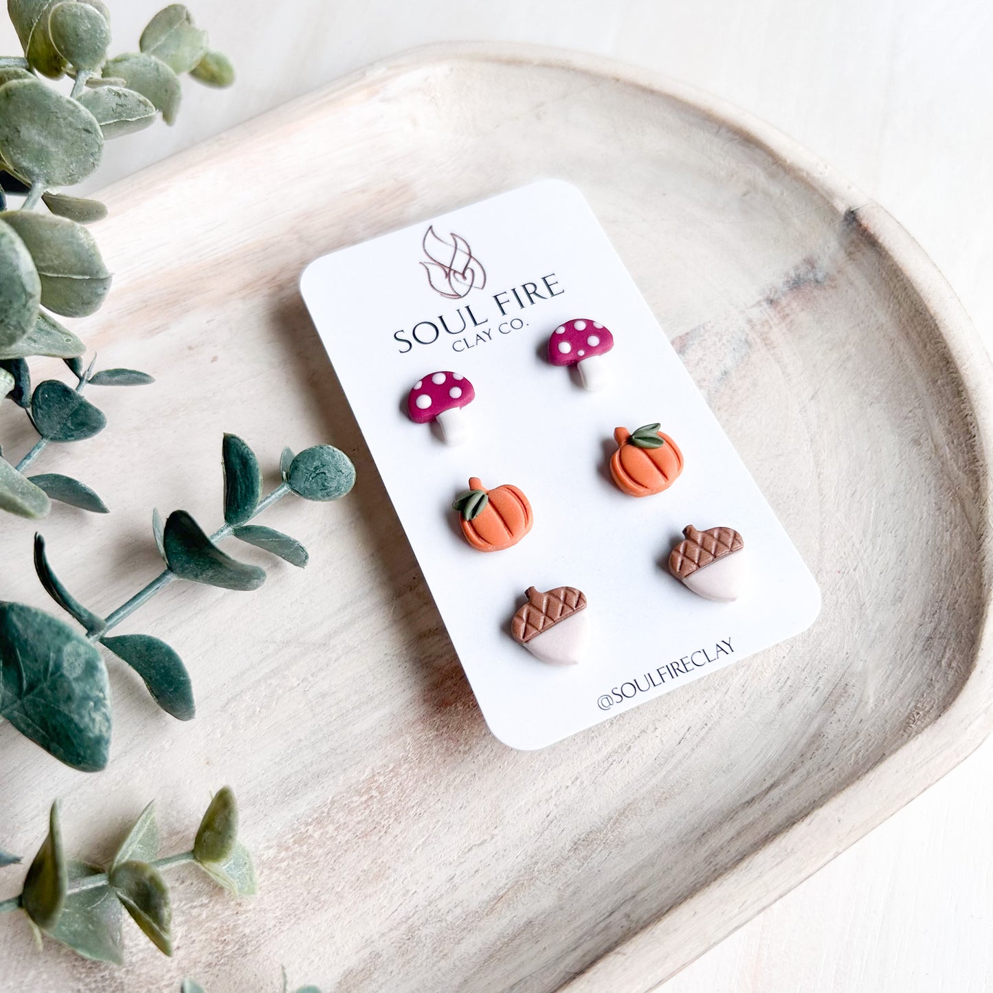 Mushroom, Pumpkin & Acorn Stud Trio - Fall - Statement Earrings