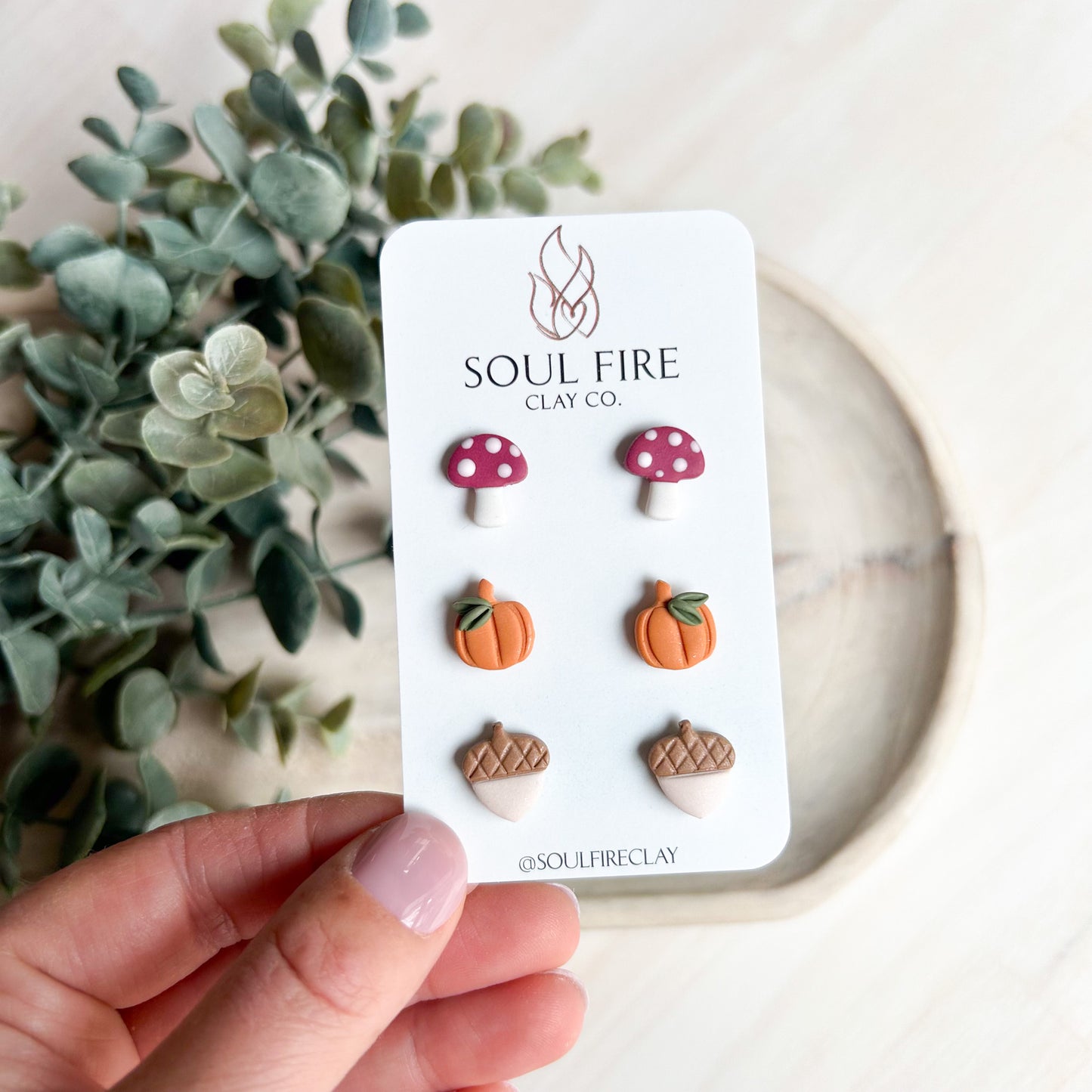 Mushroom, Pumpkin & Acorn Stud Trio - Fall - Statement Earrings