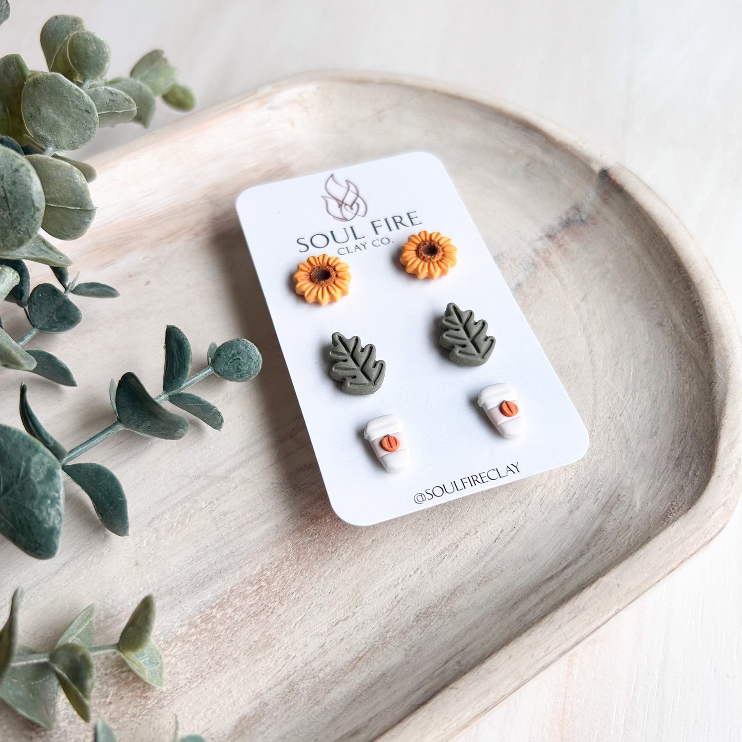 Sunflower, Leaf & PSL - Stud Trio - Fall - Statement Earrings