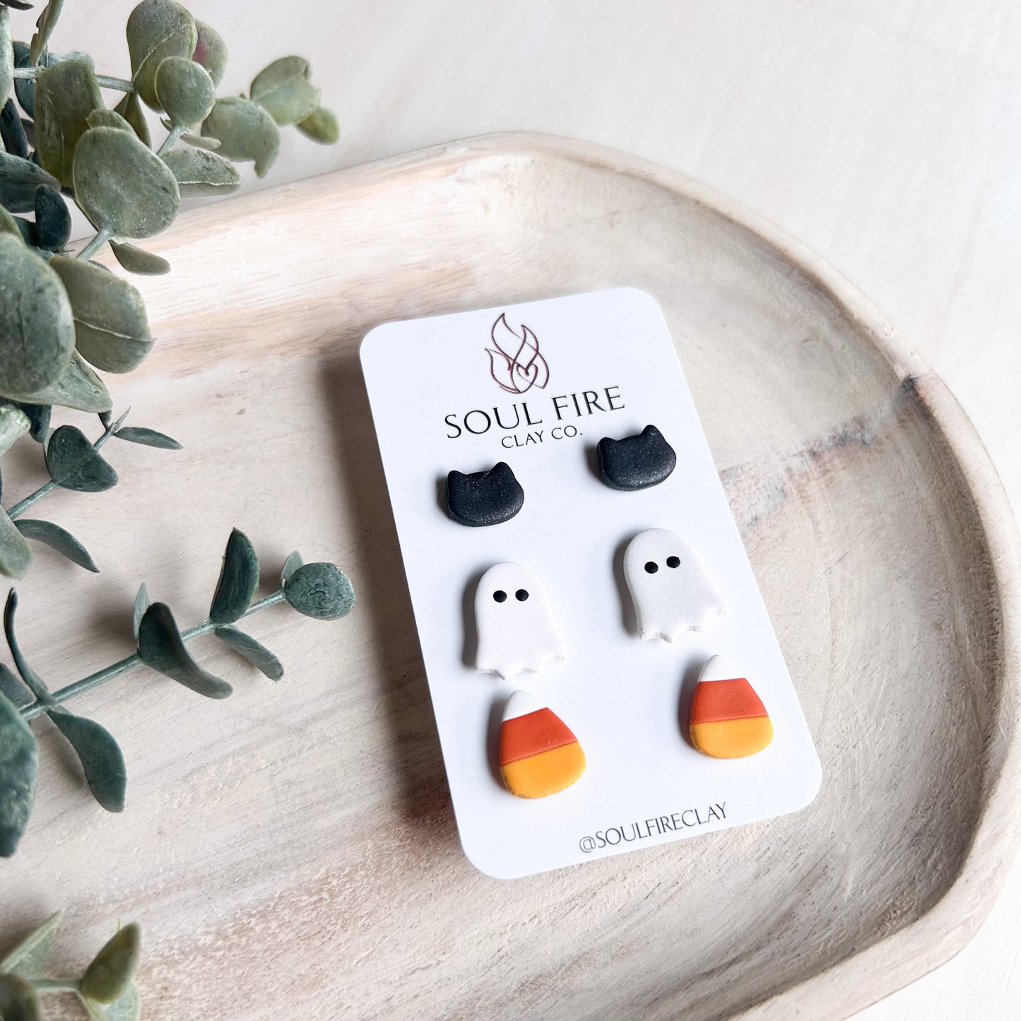 Candy Corn, Cat & Ghost Stud Trio - Fall - Statement Earrings