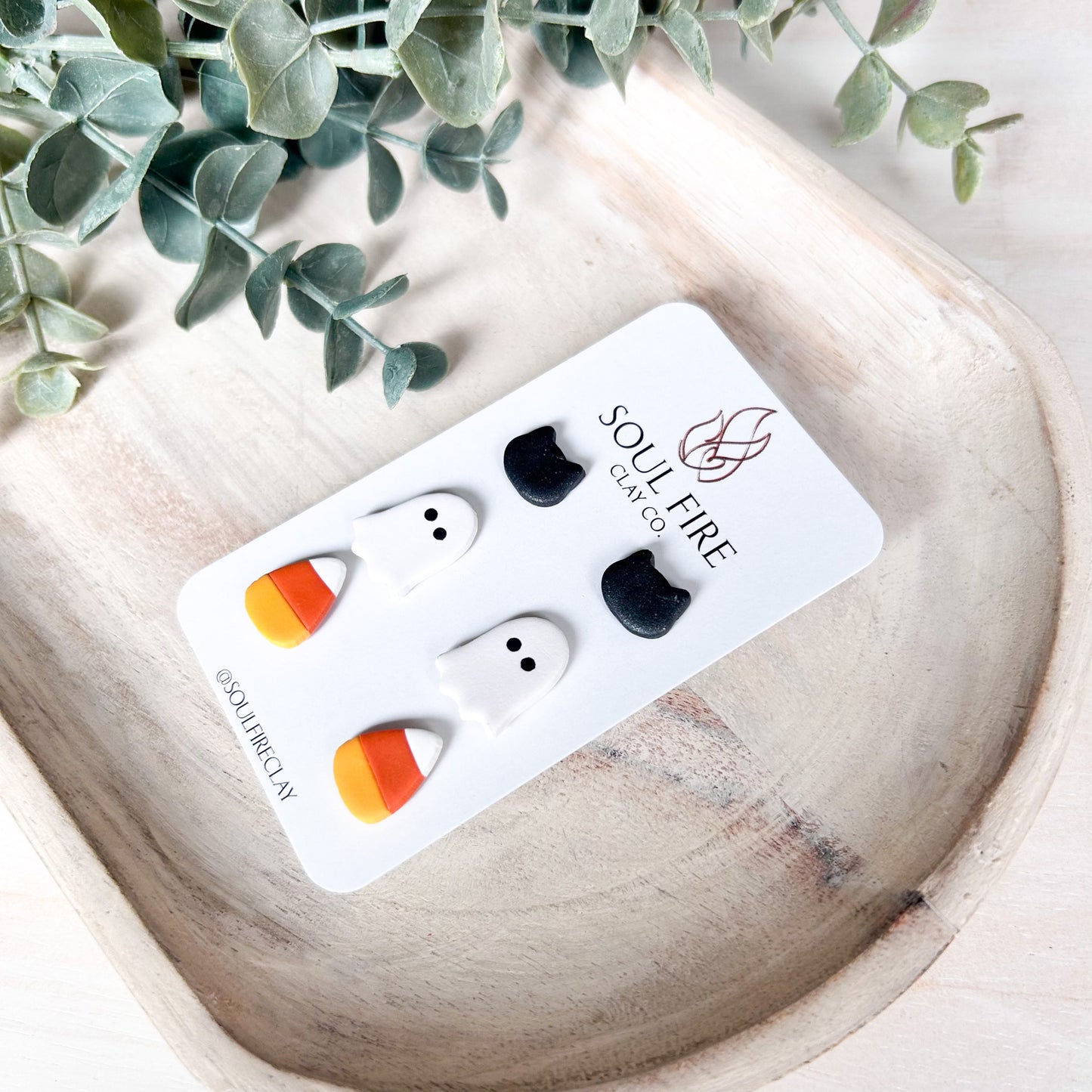 Candy Corn, Cat & Ghost Stud Trio - Fall - Statement Earrings