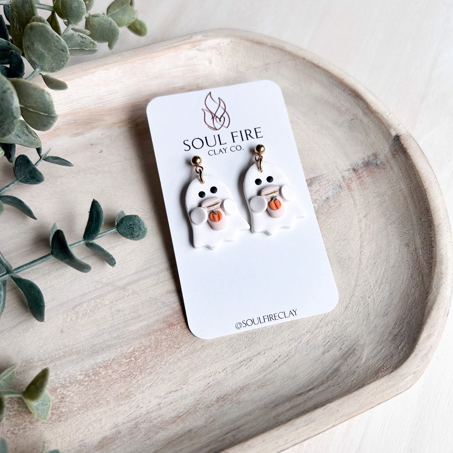 Ghost holding Pumpkin Spice Latte PSL - Statement Earrings