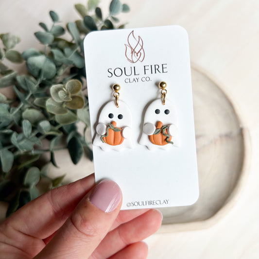 Ghost holding Pumpkin - Statement Earrings