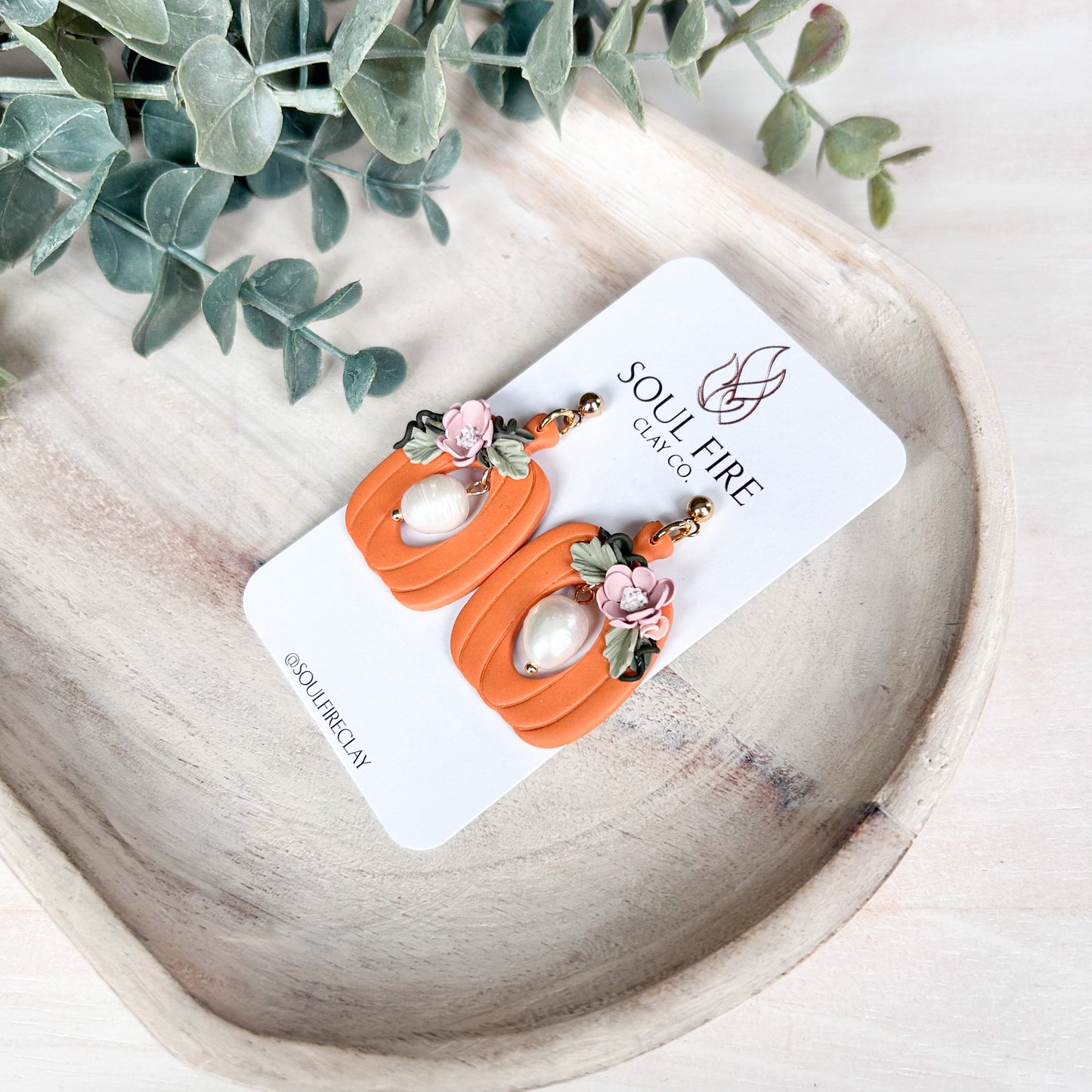 Floral Pumpkin Pearl - Statement Earrings