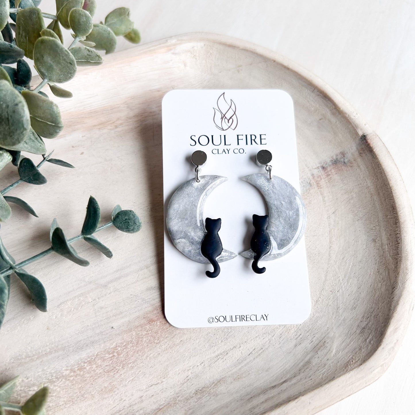 Cat Silhouette on Moon - Statement Earrings