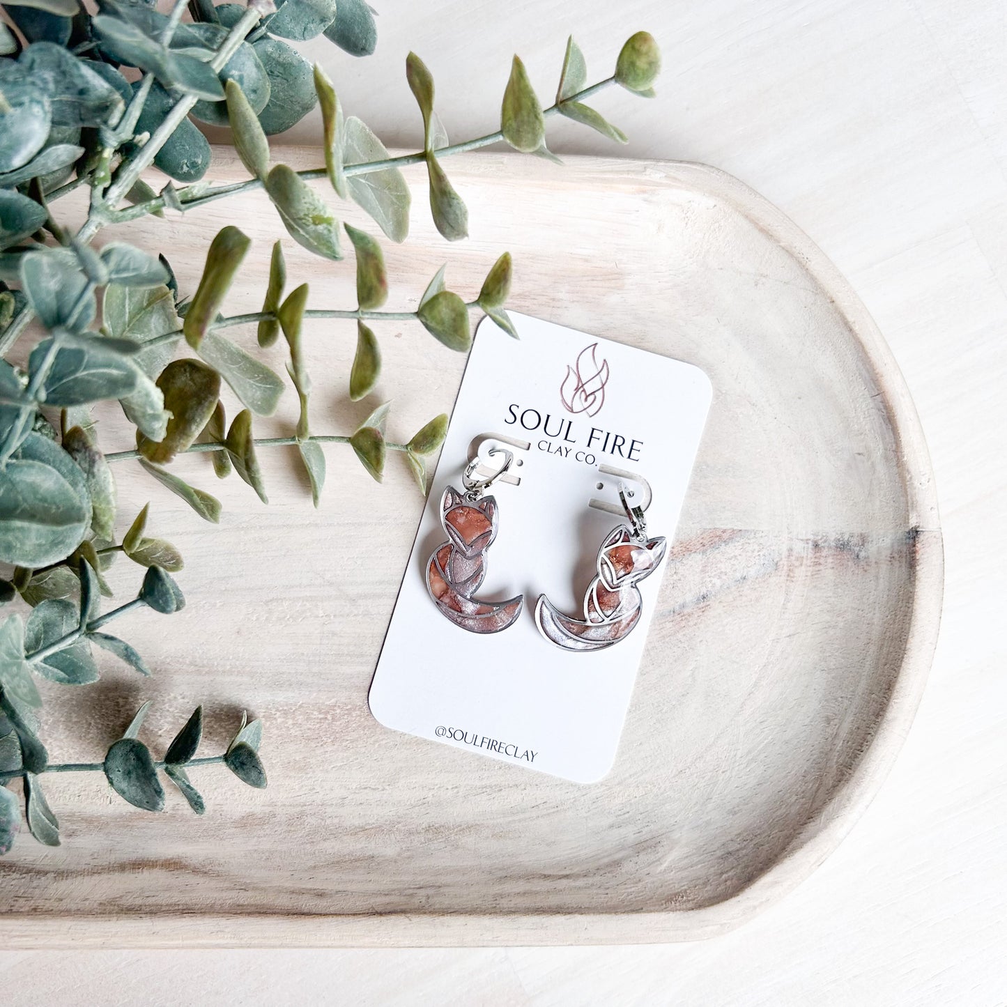 Marbled Fox Dangle- Statement Earrings