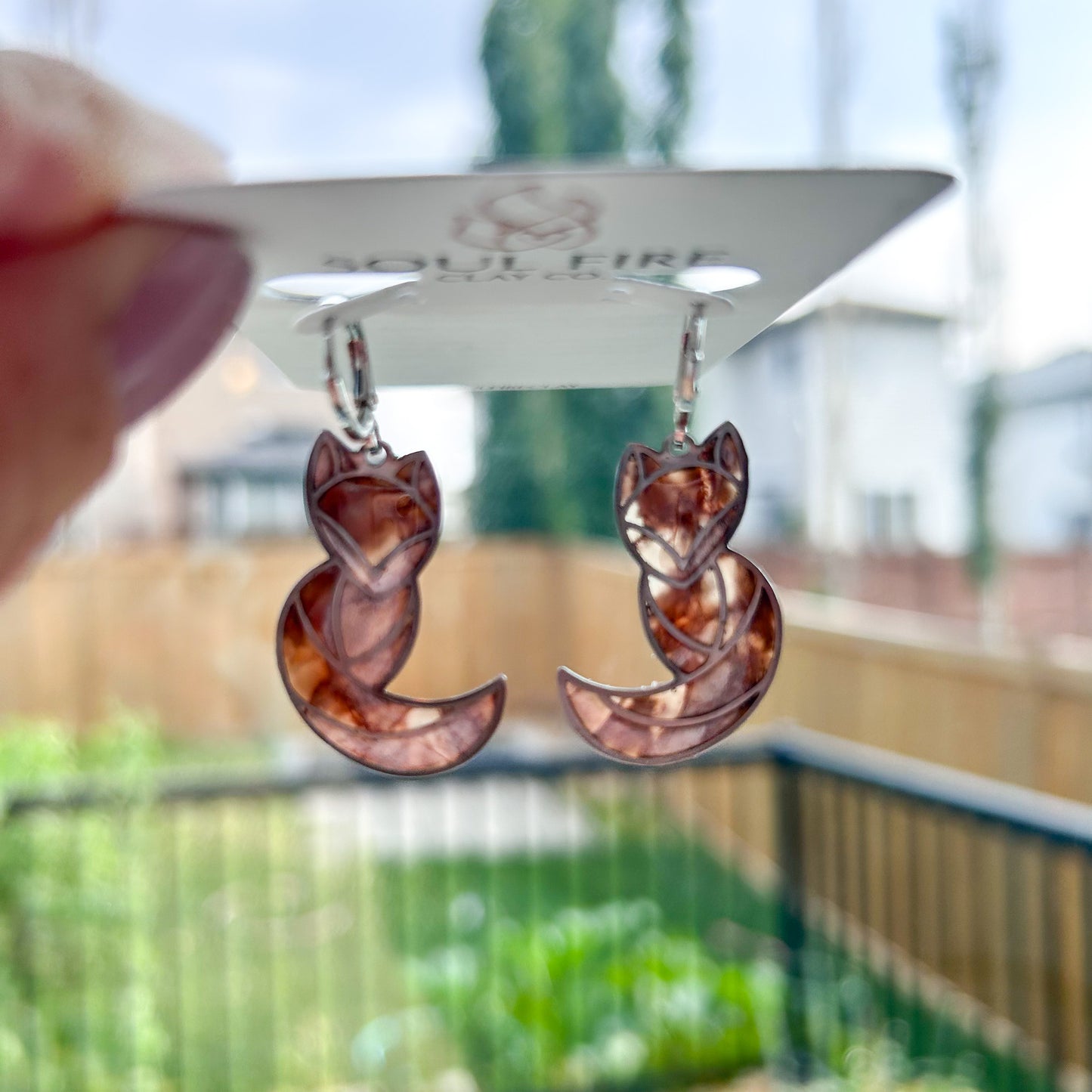 Marbled Fox Dangle- Statement Earrings