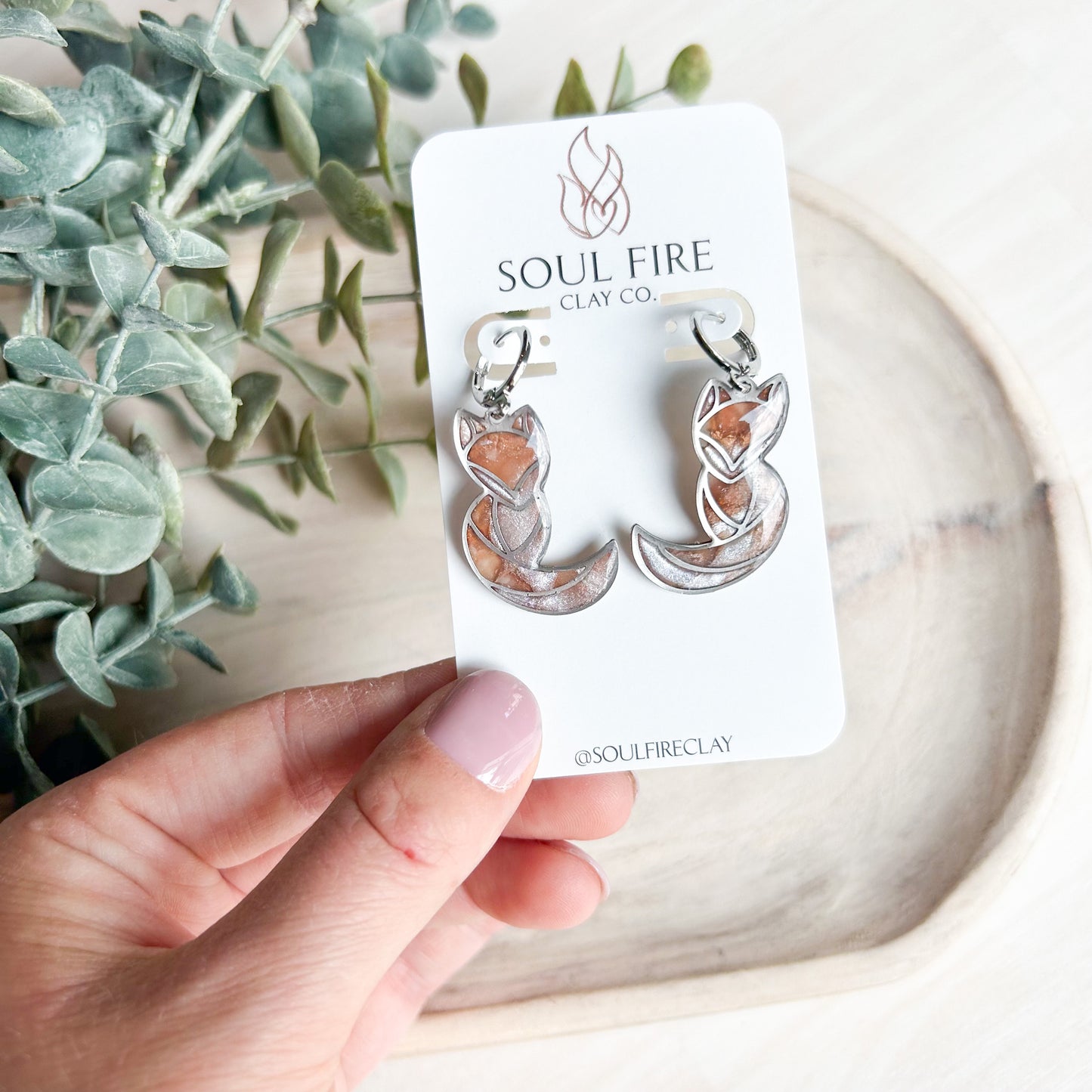 Marbled Fox Dangle- Statement Earrings