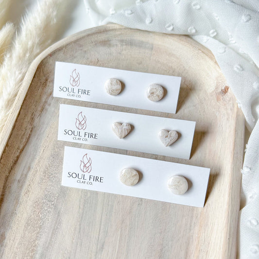 White Marble with floral overlay stud Earrings