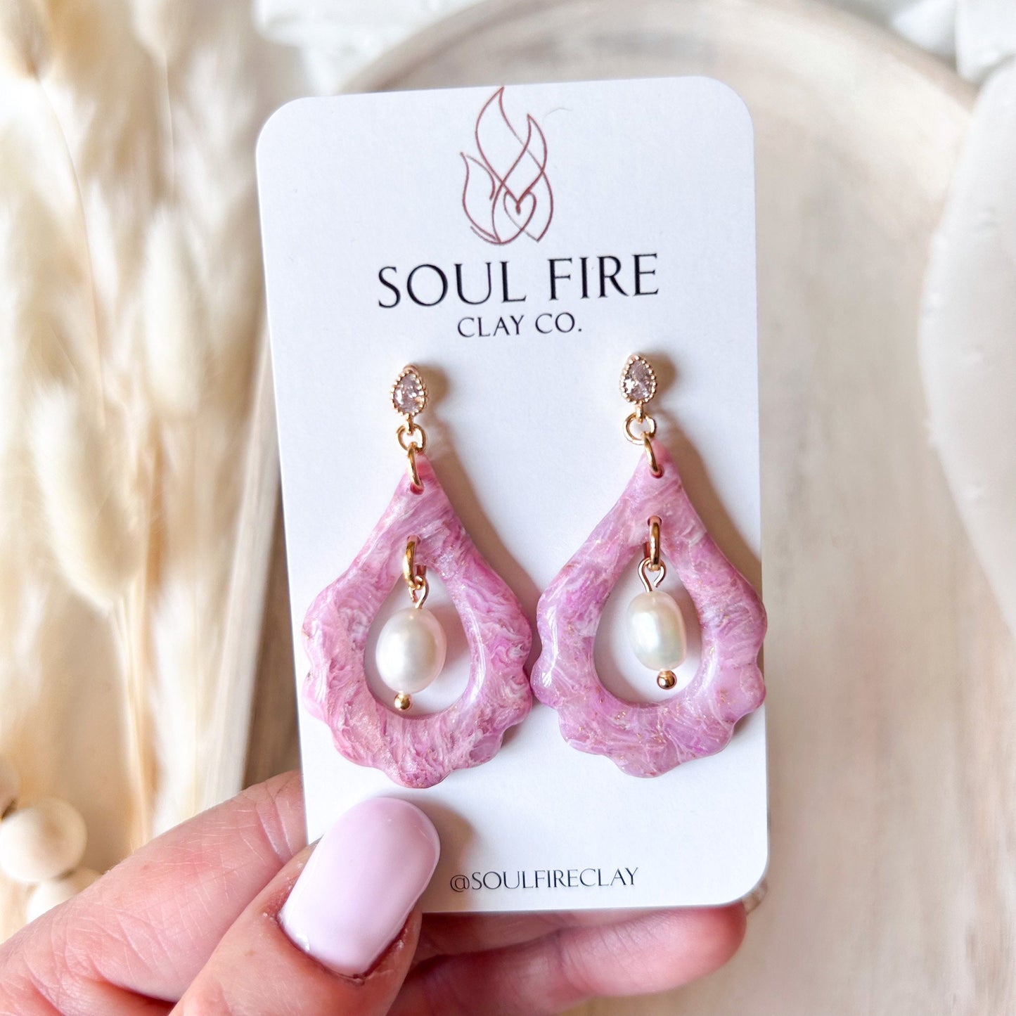 Pink Marble Statement Earrings