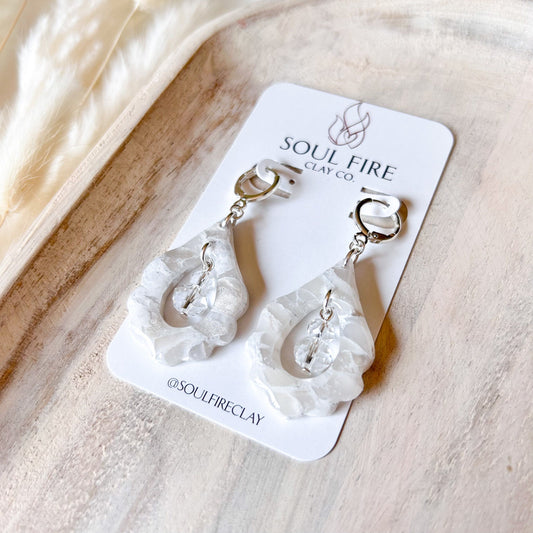 White & Silver Marble Statement Earrings