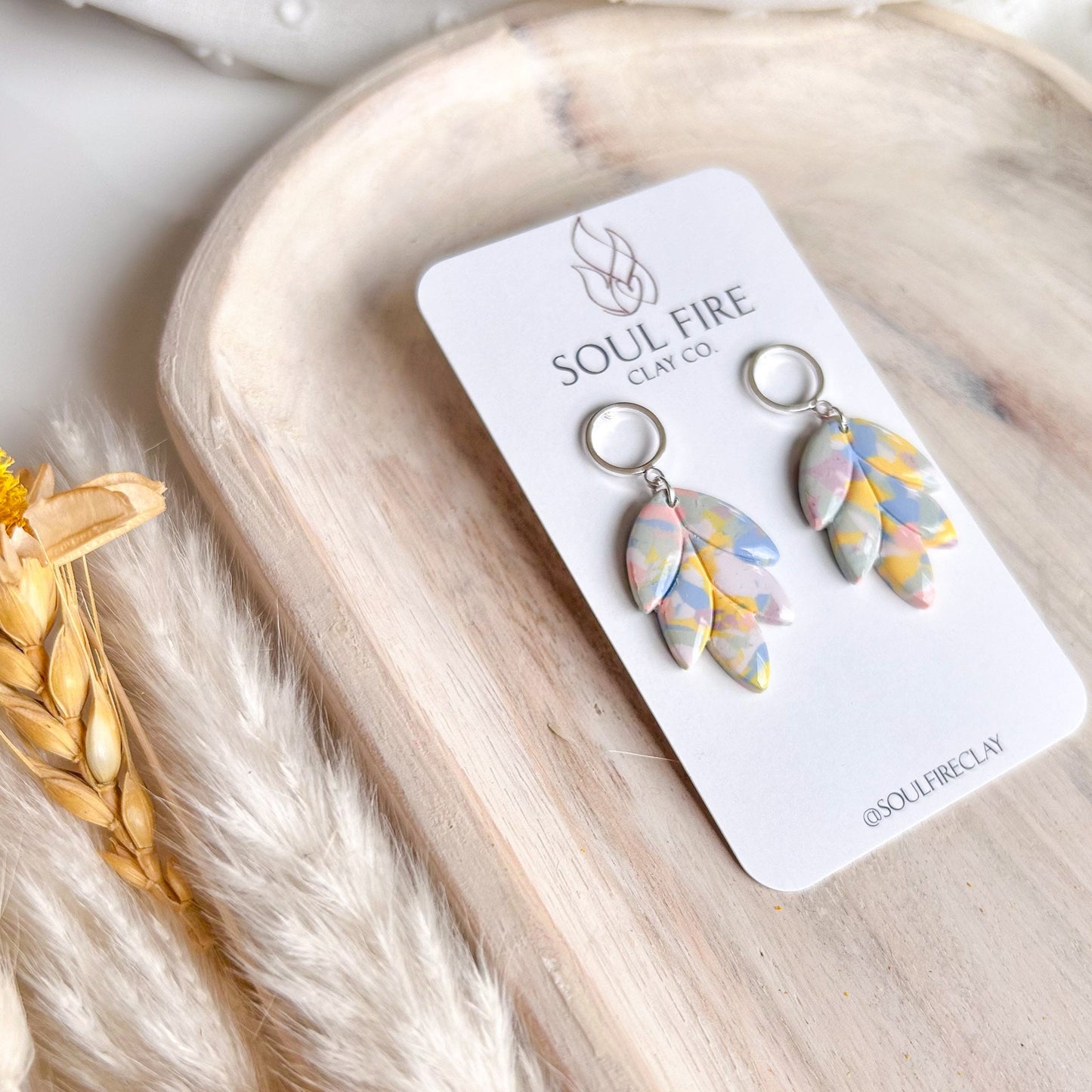 Bright Rainbow Scalloped Leaf statement Earrings