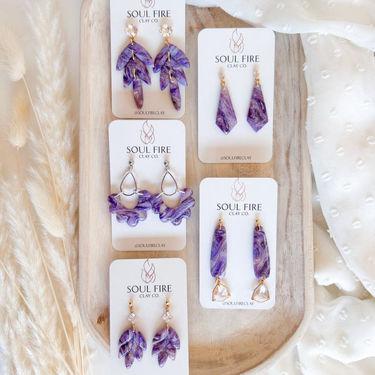 Purple Marble statement Earrings
