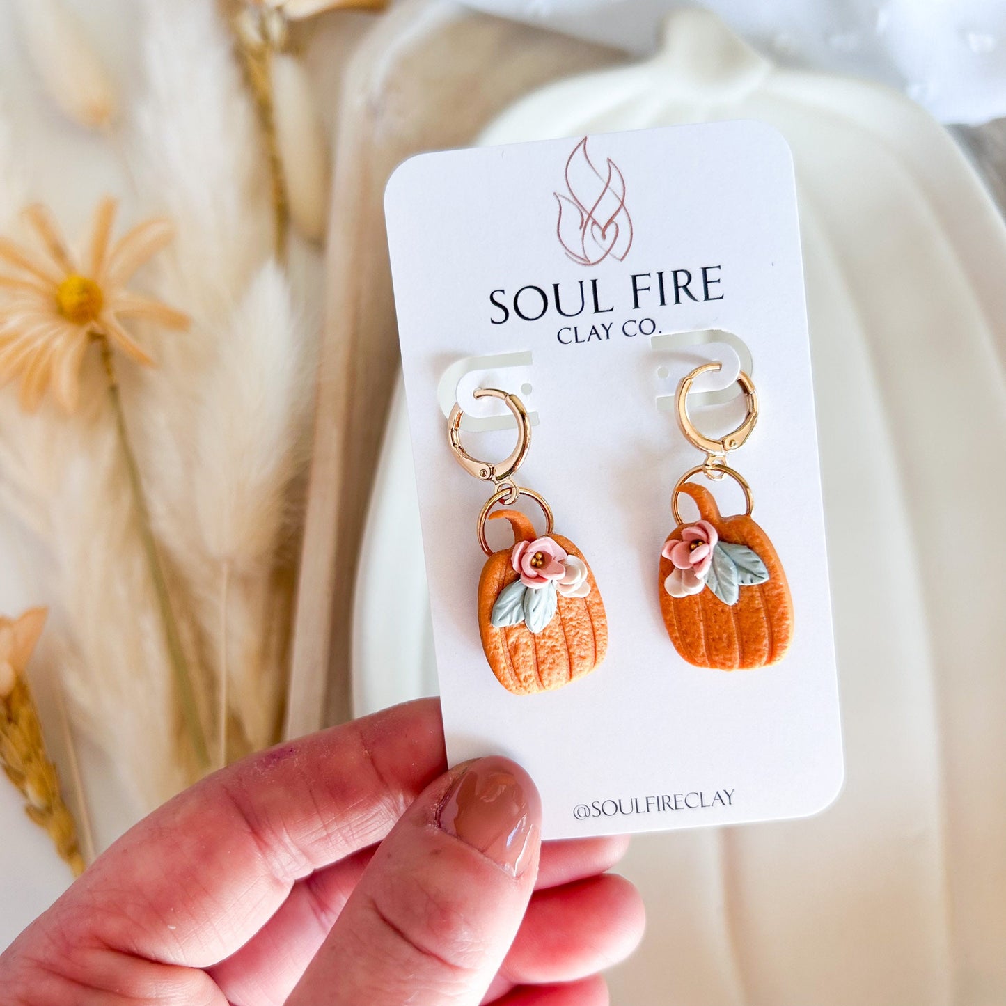 Floral Orange Pumpkins statement Earrings