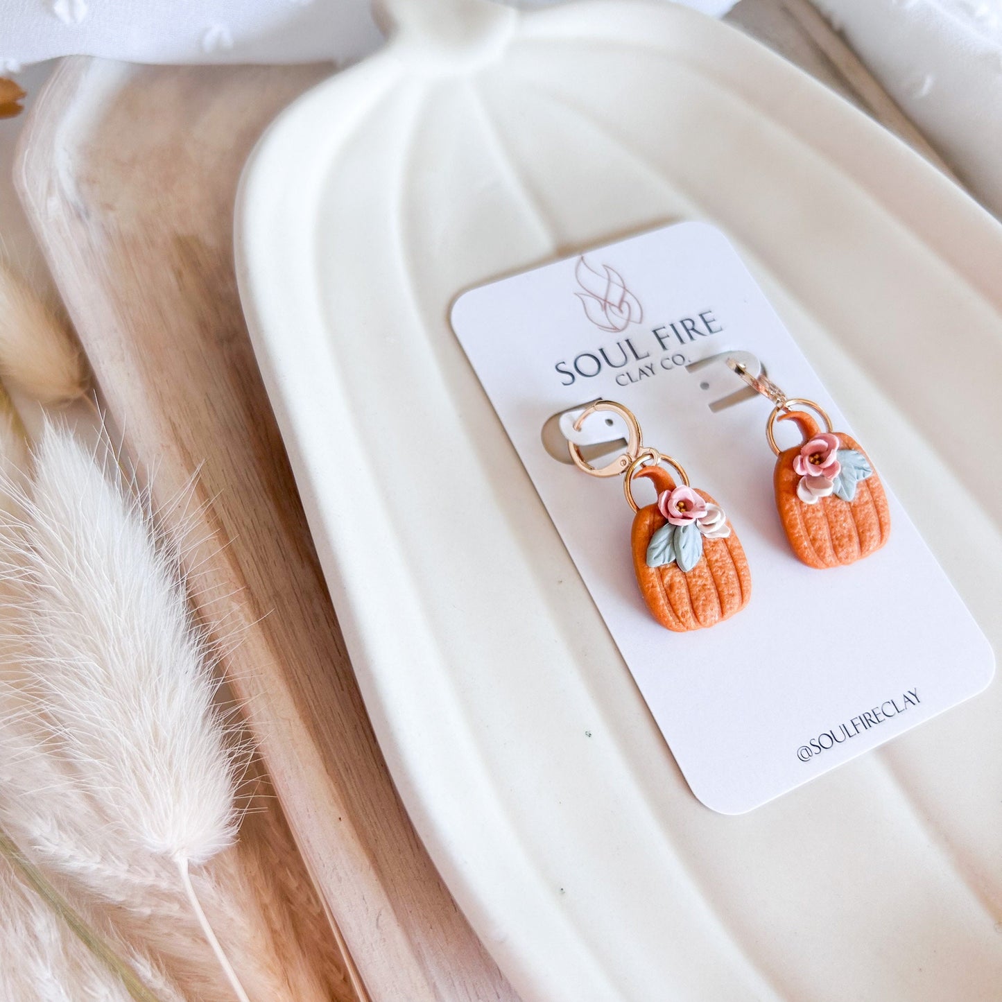 Floral Orange Pumpkins statement Earrings