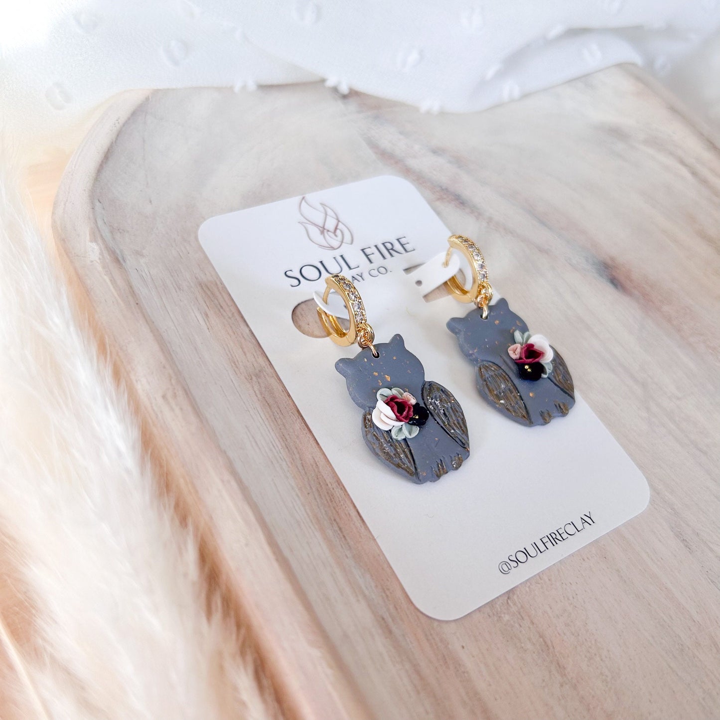 Floral Owl statement Earrings
