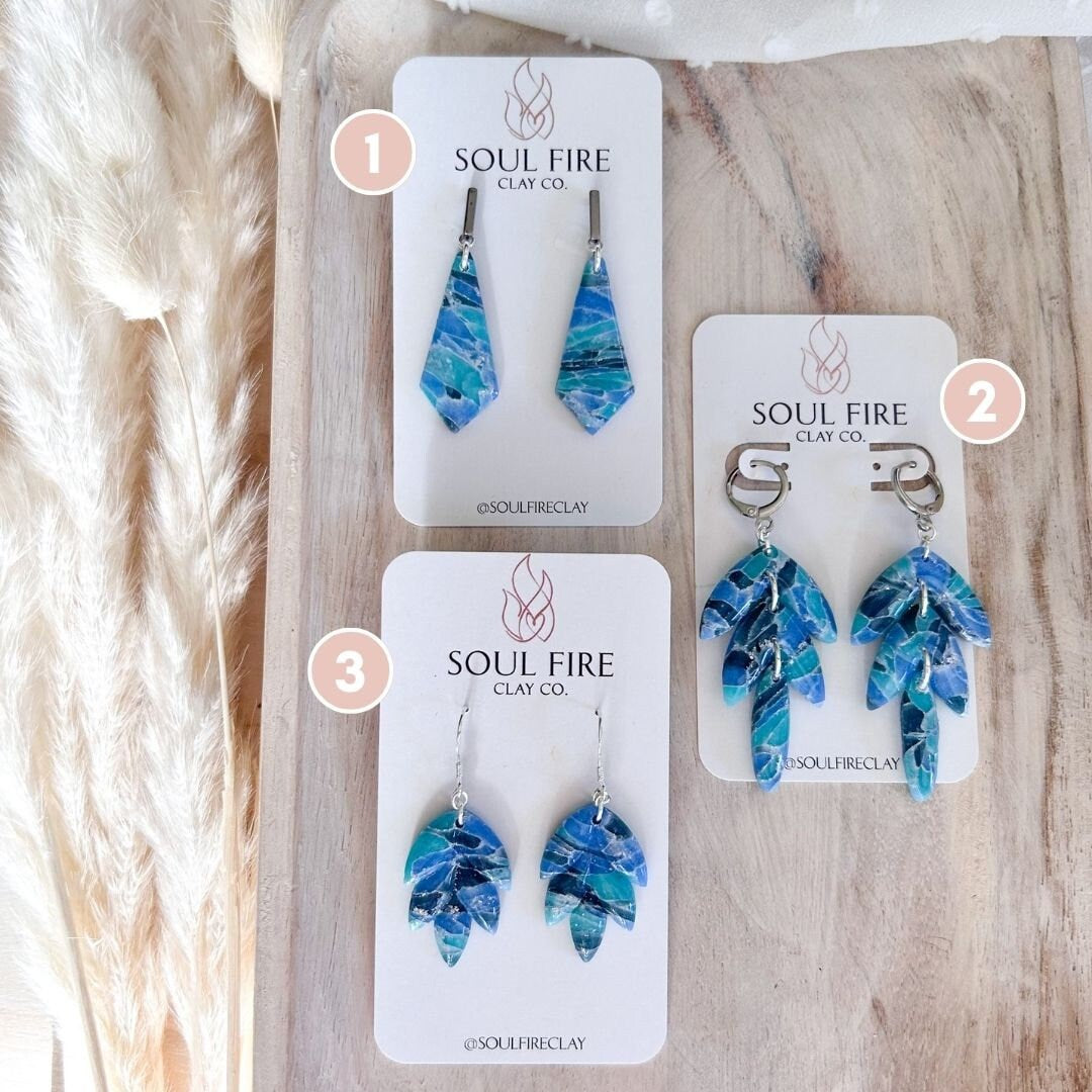 Teal & Blue Marble statement Earrings