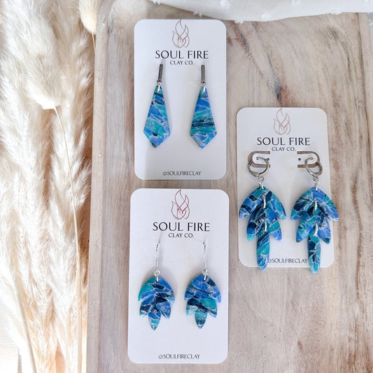 Teal & Blue Marble statement Earrings